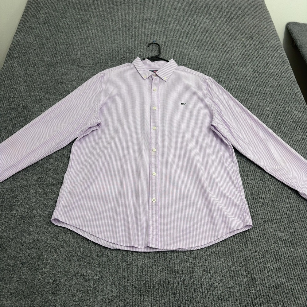 Vineyard Vines Shirt Mens L Purple Cotton Gingham Slim Fit Whale Casual Preppy